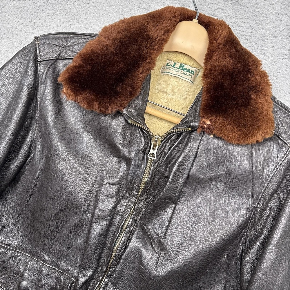 Vintage L.L.‎ Bean Jacket Mens 40 Brown Leather Bomber Shearling Lined Flight